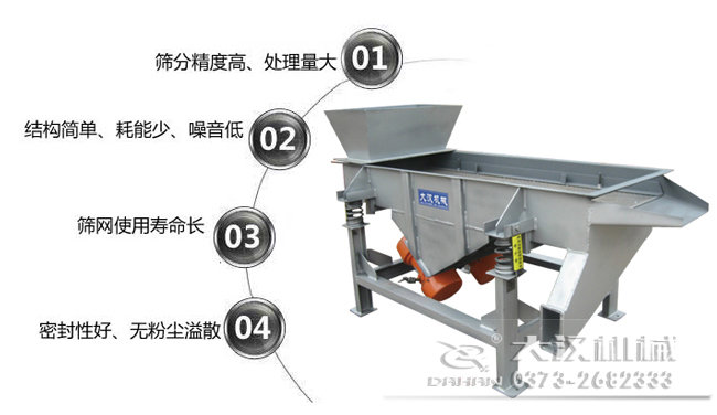 1016型直線振動(dòng)篩特點(diǎn)：1，篩分精度高，處理量大。2，結(jié)構(gòu)簡(jiǎn)單，耗能少，噪音低，3，篩網(wǎng)使用壽命長(zhǎng)，密封性好無(wú)粉塵溢散。