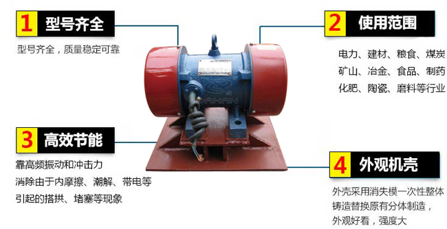 lzf倉(cāng)壁振動(dòng)器：1，型號(hào)齊全：型號(hào)齊全，質(zhì)量穩(wěn)定可靠。2，適用范圍：電力，建材，糧食，煤炭，礦山，冶金，食品，制藥，化肥，陶瓷，磨料等行業(yè)。3，高效：靠高頻振動(dòng)和沖擊力消除由于內(nèi)摩擦，潮解，帶電等引起的塔供，堵塞等現(xiàn)象。4，外觀機(jī)殼：外殼采用消失模一次性整體鑄造替換原有分體制造，外觀好看，強(qiáng)度大。